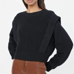 Aritzia Babaton Grazia Merino Wool Crewneck Shoulder Pad Sweater